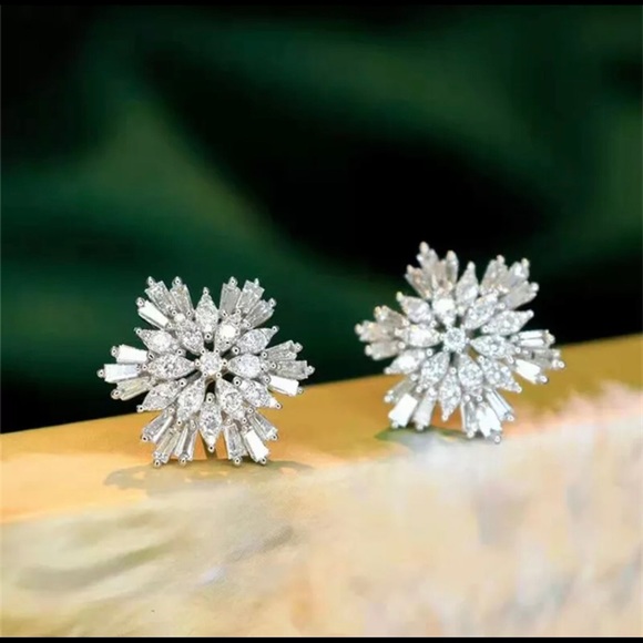 Huitan Jewelry - Silver Diamond Cubic Zirconia Snowflake Earrings